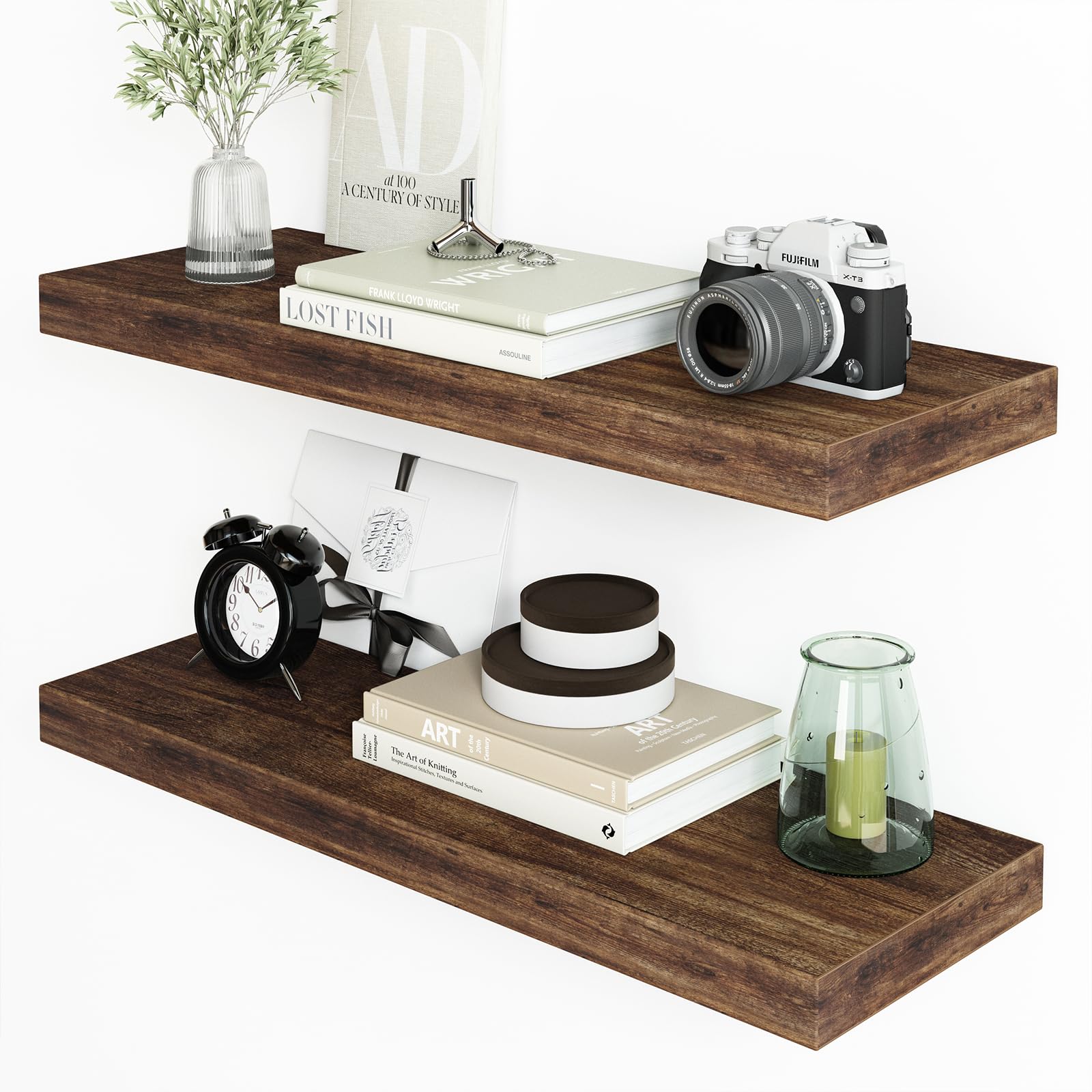 Fixwal 15.8In Floating Shelves For Wall, Rustic Brown Shelves Wall Mounted Shelf With Invisible Bracket For Bathroom, Living Room, Bedroom, Kitchen, Office Decor (5 Pack)