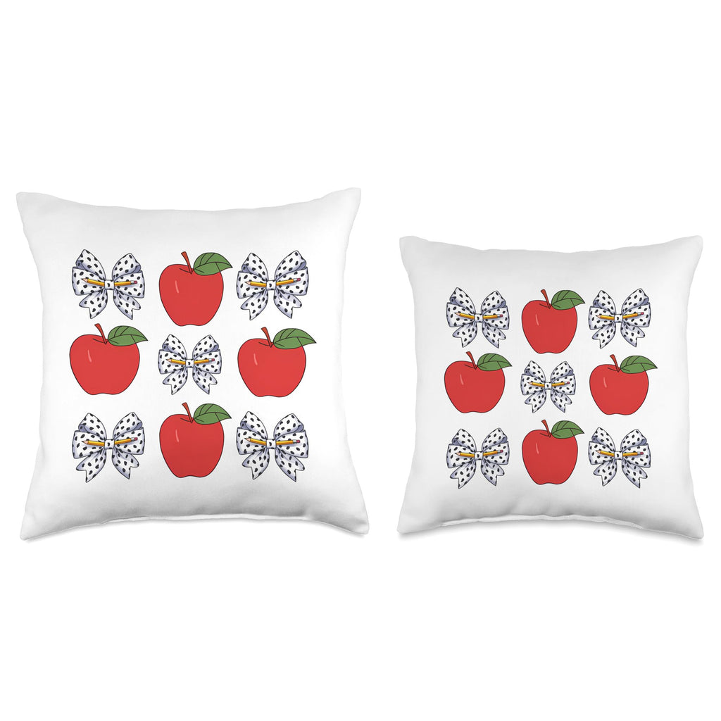 Back To School Teacher Coquette Bow Pencil Dalmatian Dots Throw Pillow