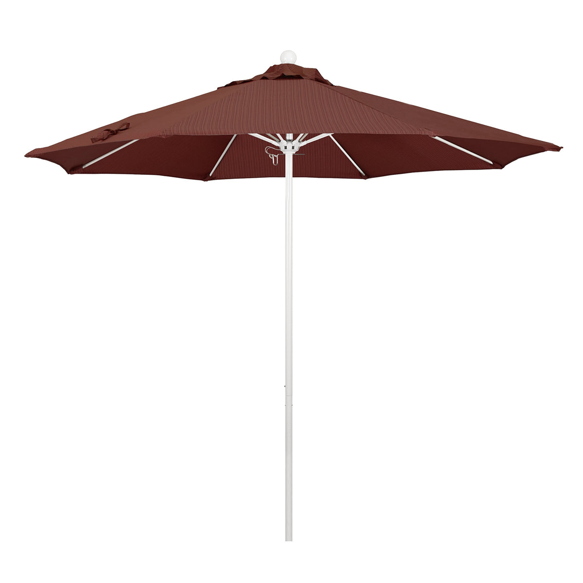 California Umbrella 9' Round Aluminum/Fiberglass Umbrella, Push Open, White Pole, Olefin Terrace Adobe