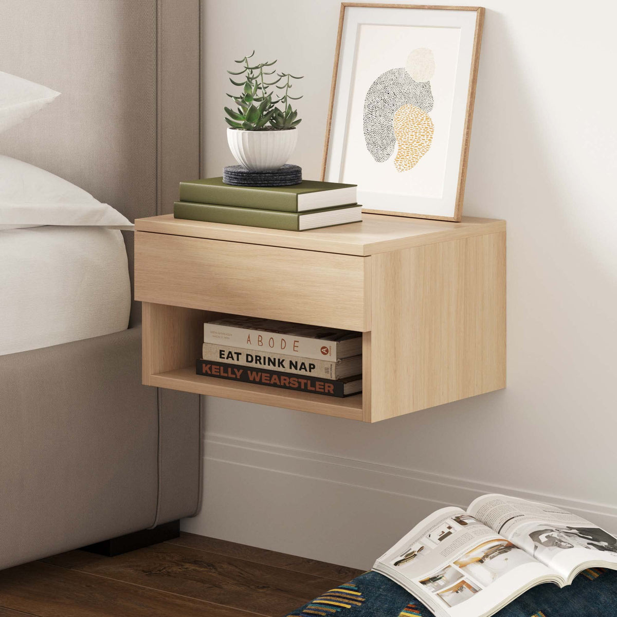 Nathan James Jackson Modern Nightstand End Bedside or Side Table with Storage for Living Room or Bedroom 1 Light Oak