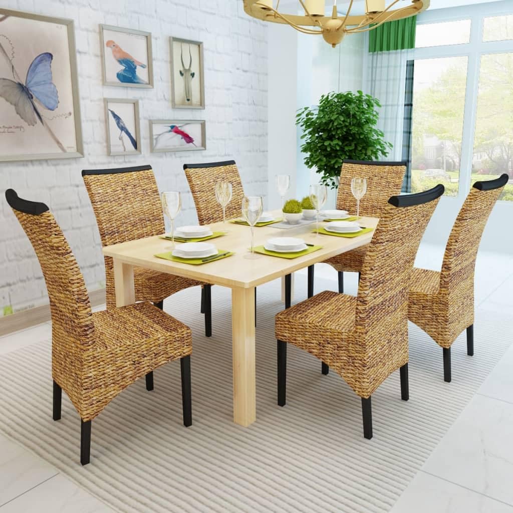 vidaXL 6X Dining Chair w/Backrest Solid Mango Wood Rattan Abaca Wicker Seats