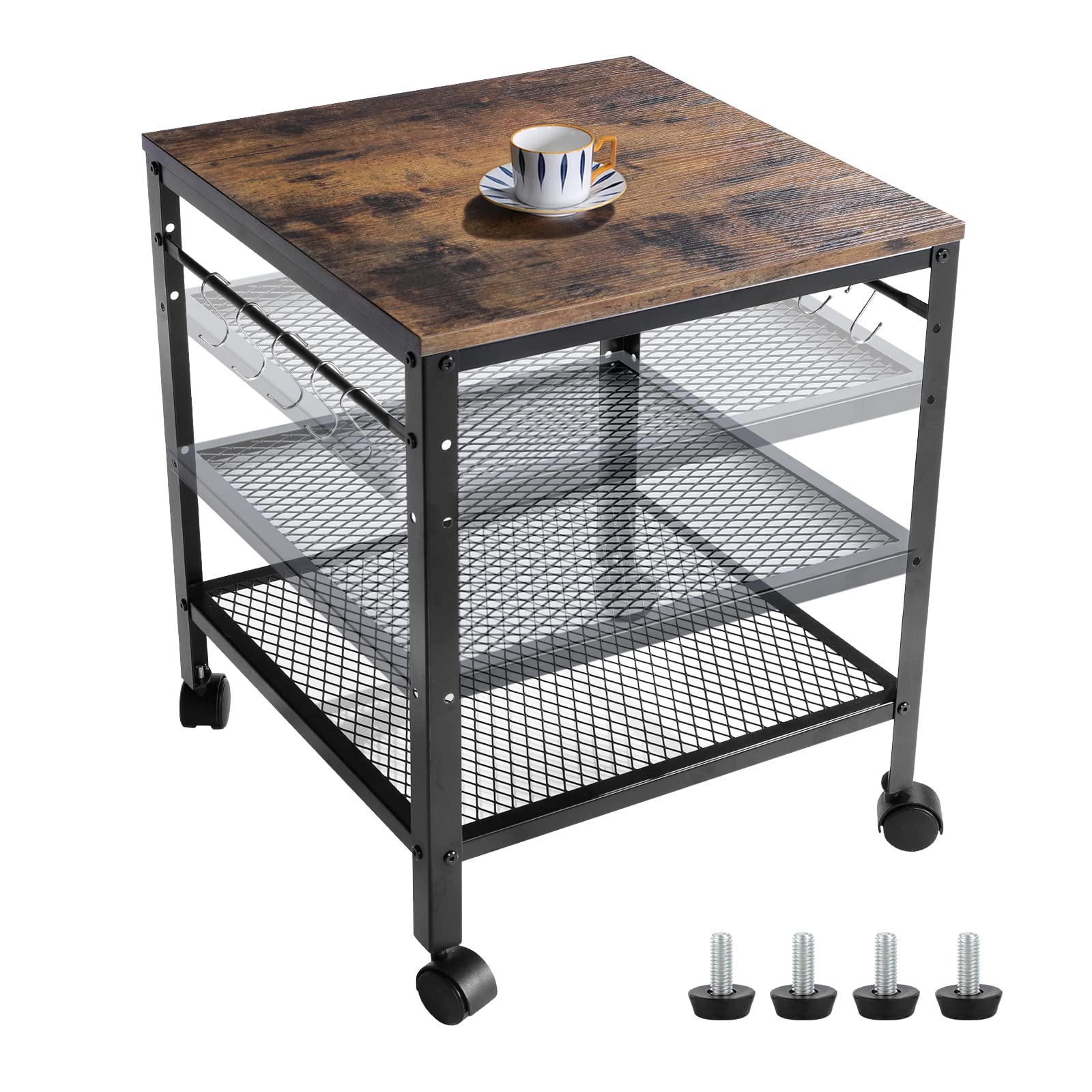 Rustic End Table, 2-Tier Side Table With Adjustable Height Shelf, 19.7'' X 19.7'' X 24'', 143 Lb Weight Capacity, Great For Mini