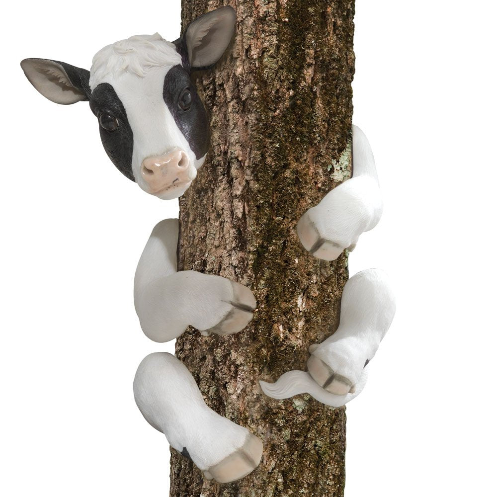 Bits And Pieces-Tree Hugger Cow Garden Peeker-Polyresin Outdoor Tree Sculpture - Whimsical Garden Decoration