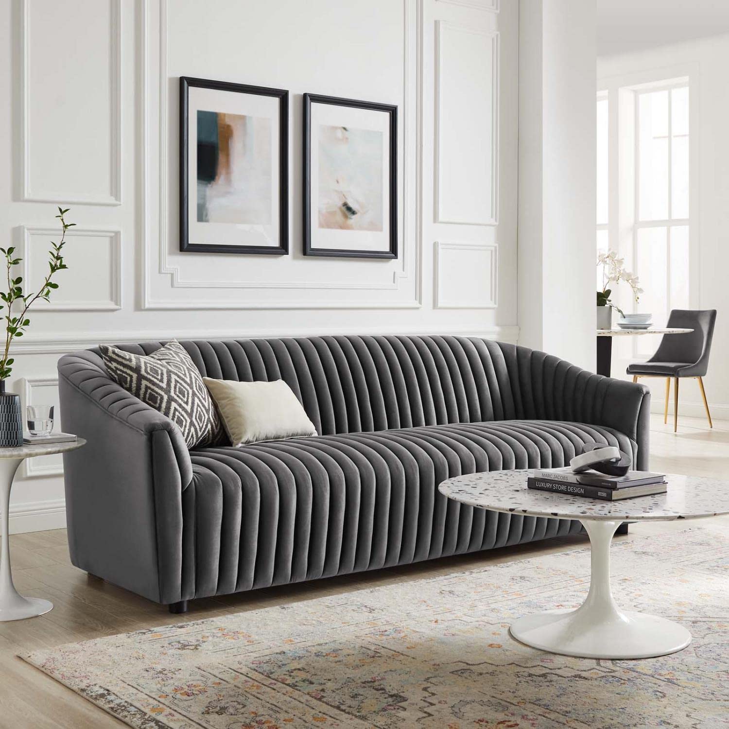 Modway Announce Velvet Channel Tufted Sofa With Charcoal Finish Eei-5053-Cha