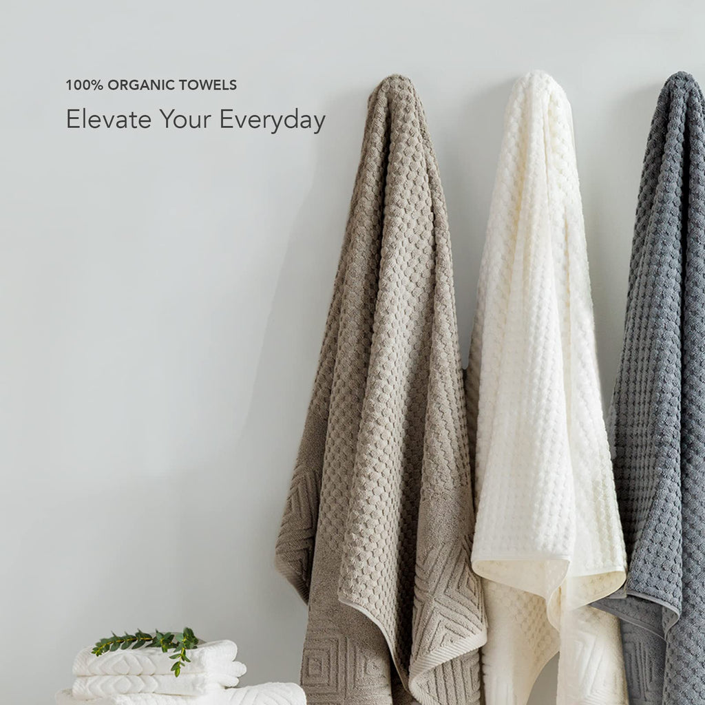 Texere 100% Organic Cotton Diamond Jacquard 700 Gsm Luxury Bath Towel Sets - 2 Ultra Soft, Large Bath Towels, 2 Hand Towels, 2 W