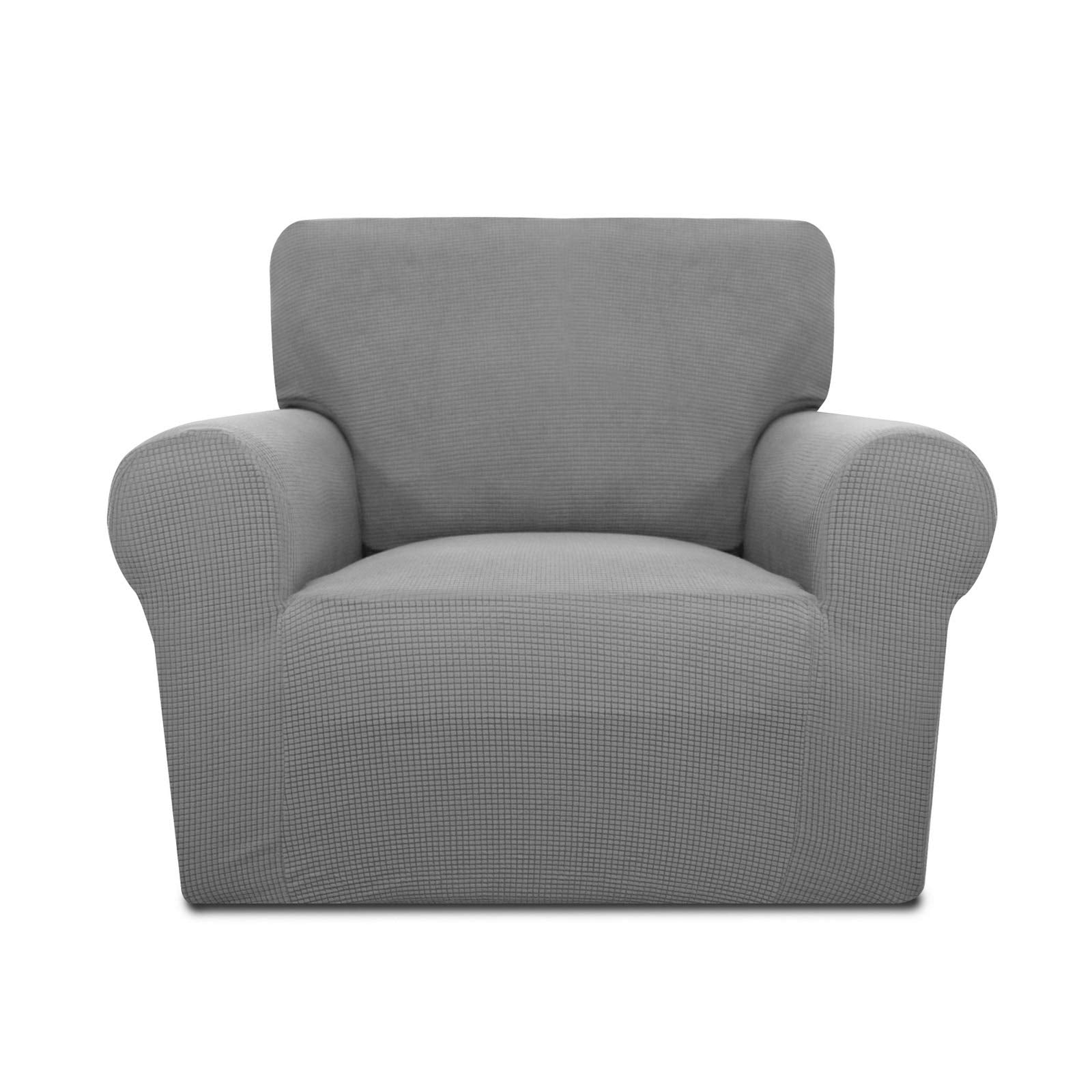 Purefit Stretch Chair Sofa Slipcover – Spandex Jacquard Non Slip Soft Couch Sofa Cover, Washable Furniture Protector With Non Skid Foam And Elastic Bottom For Kids (Chair, Light Gray)