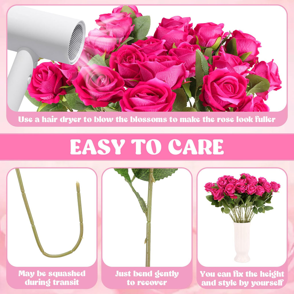 Hoemwarm 36 Pcs Silk Rose Bouquet Bridal Artificial Flowers,Fake Rose Long Stem Realistic Artificial Flowers Bulk For Wedding Bo
