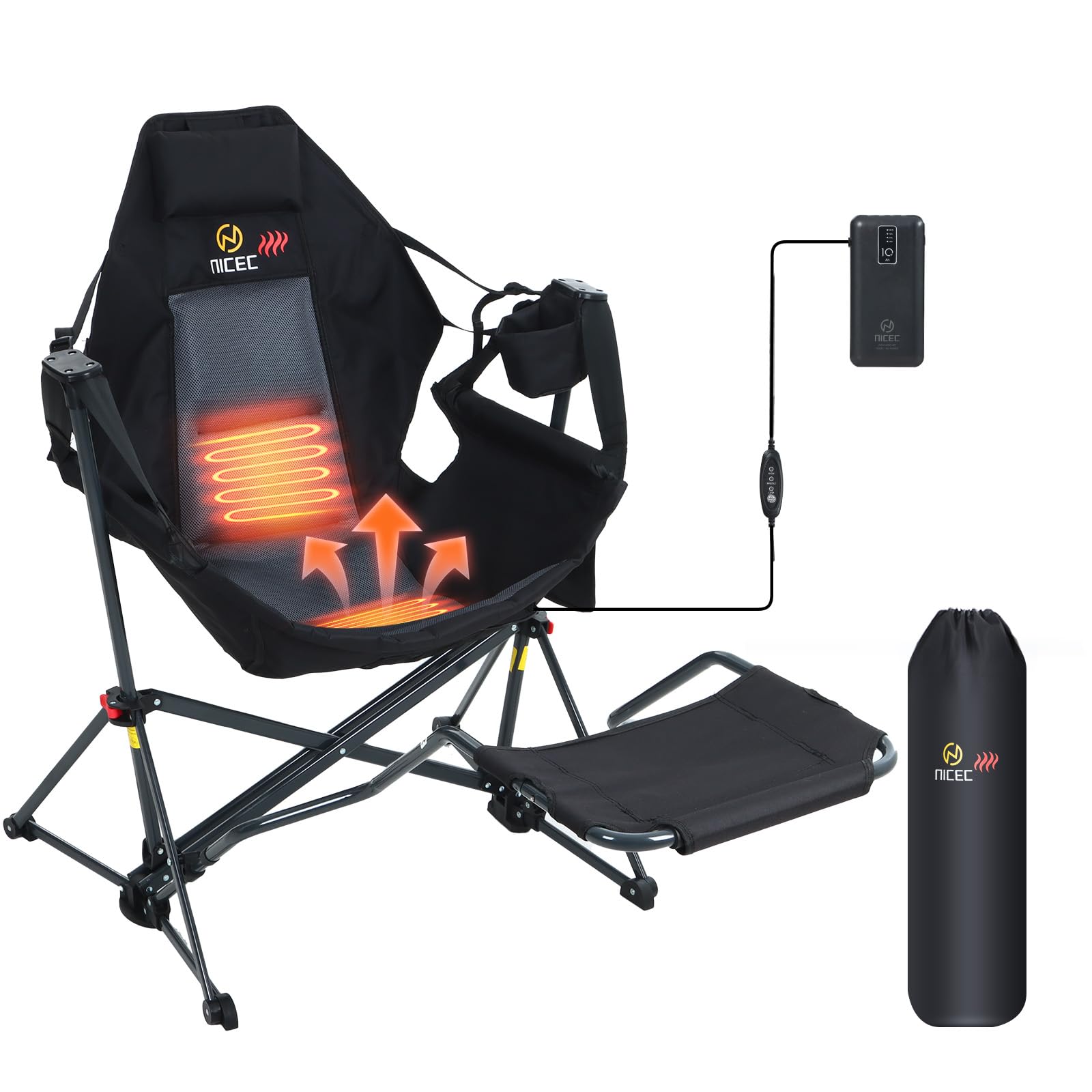 Nice C Heated Hammock Camping Chair with Footrest, Heated Camping Chair with Battery, Rocking Swing Chairs, Hammock Chairs with 