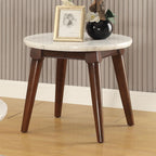 acme AC-82892 End Table, 24" Dia x 22" H, White Marble & Walnut