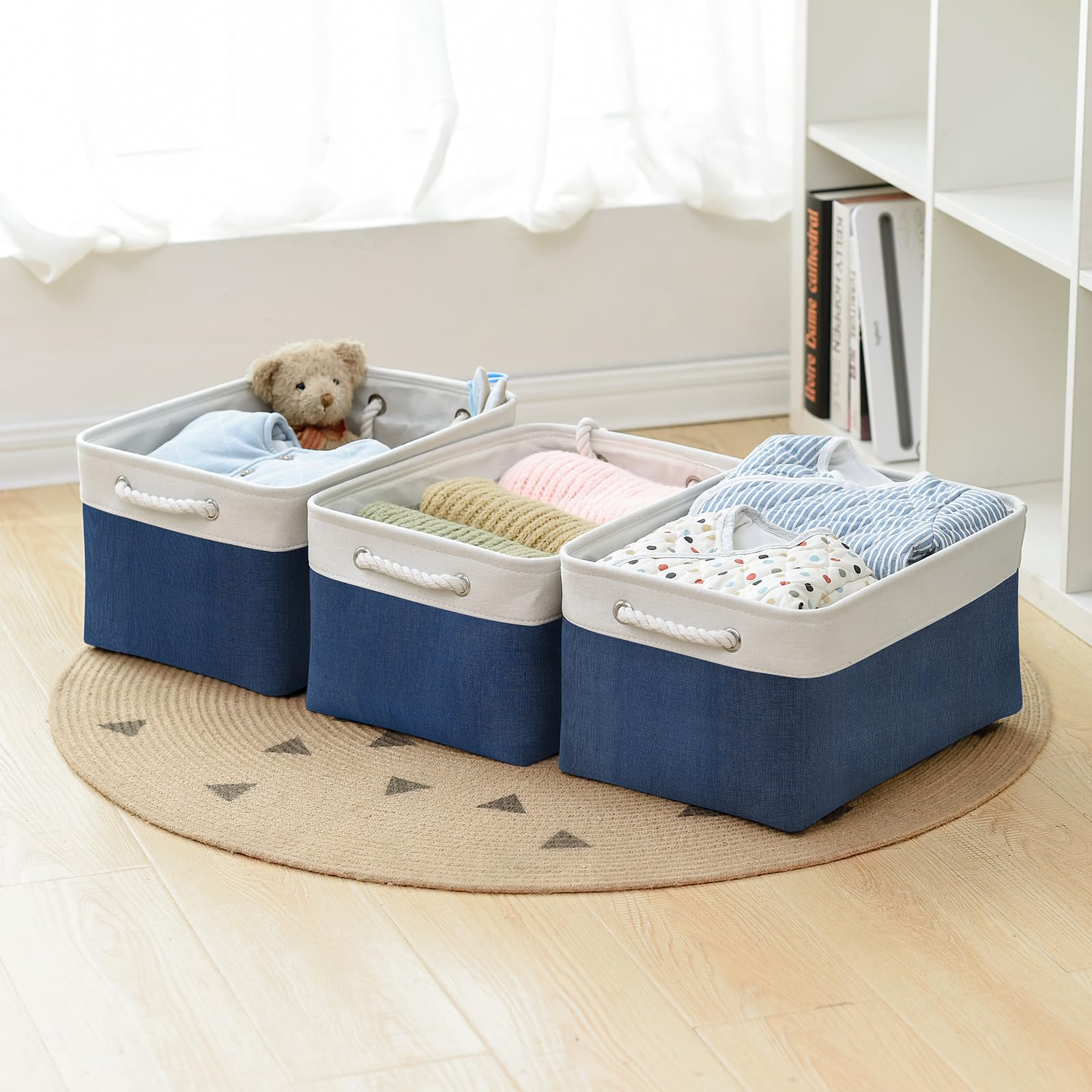 Thewarmhome Collapsible Storage Bin For Shelves - Large 3 Pack 16X12X8 Inch Storage Basket For Organizing With Handles, Canves S