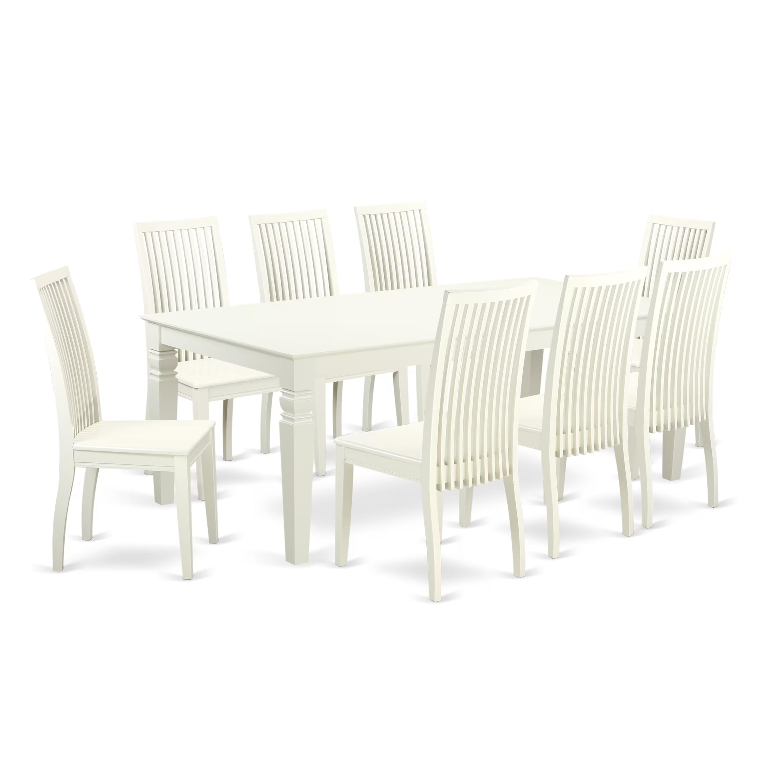 East West Furniture LGIP9-LWH-W 9 Piece Dining Table Set Includes a Rectangle Dining Room Table with Butterfly Leaf and 8 Wooden Seat Chairs, 42x84 Inch, Linen White
