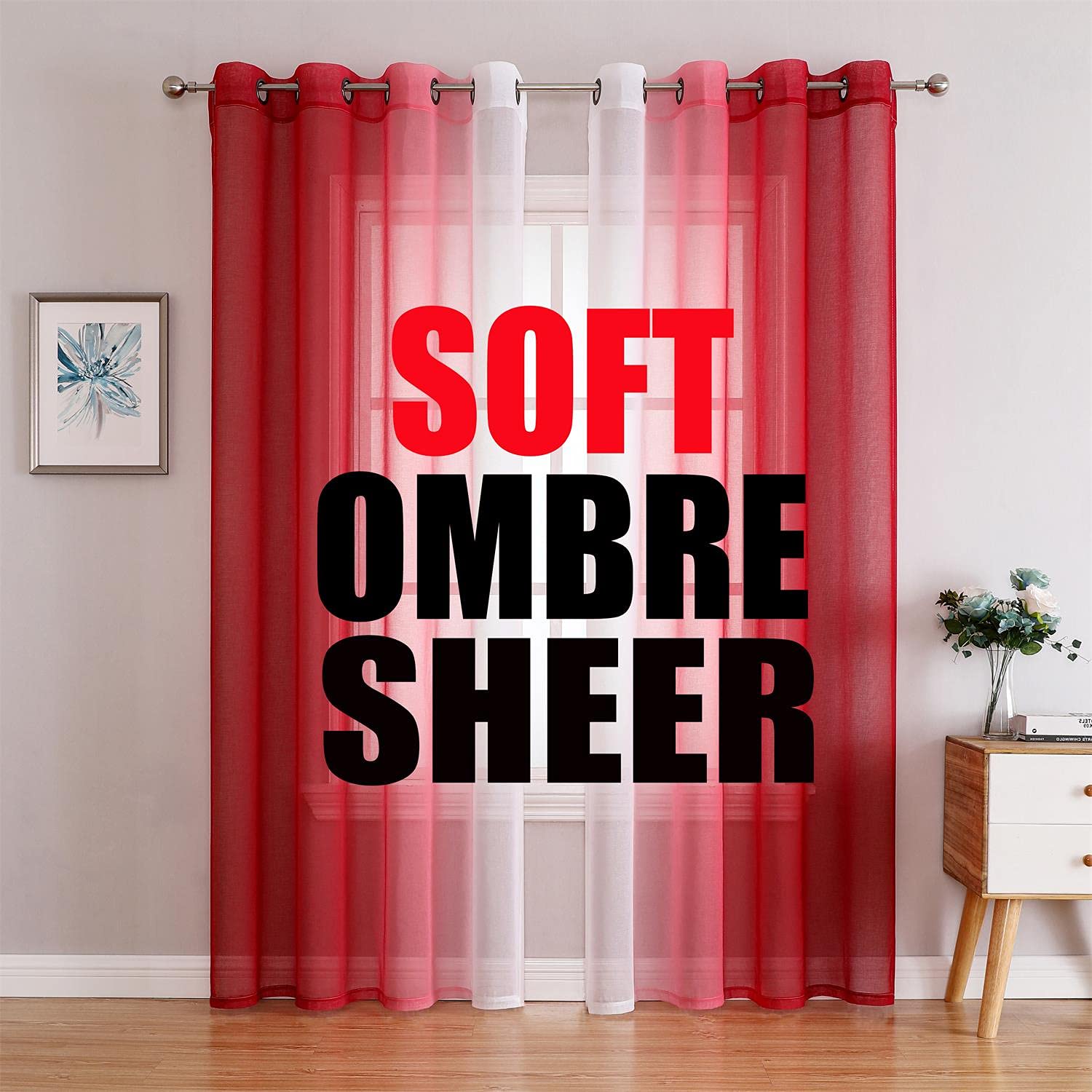 G2000 Sheer Curtains & Drapes 95 Inches Long Red And White Ombre Curtains For Bedroom Living Room Window Curtains Light Filterin