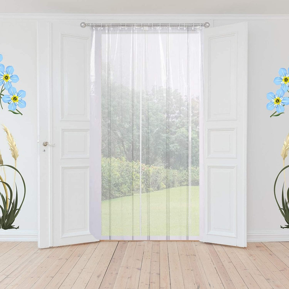 Kuber Industries 3 Pcs PVC Waterproof 8 Feet AC Curtain for Door | 0.45MM Door Window Curtains for Bathroom & Shower with Rings