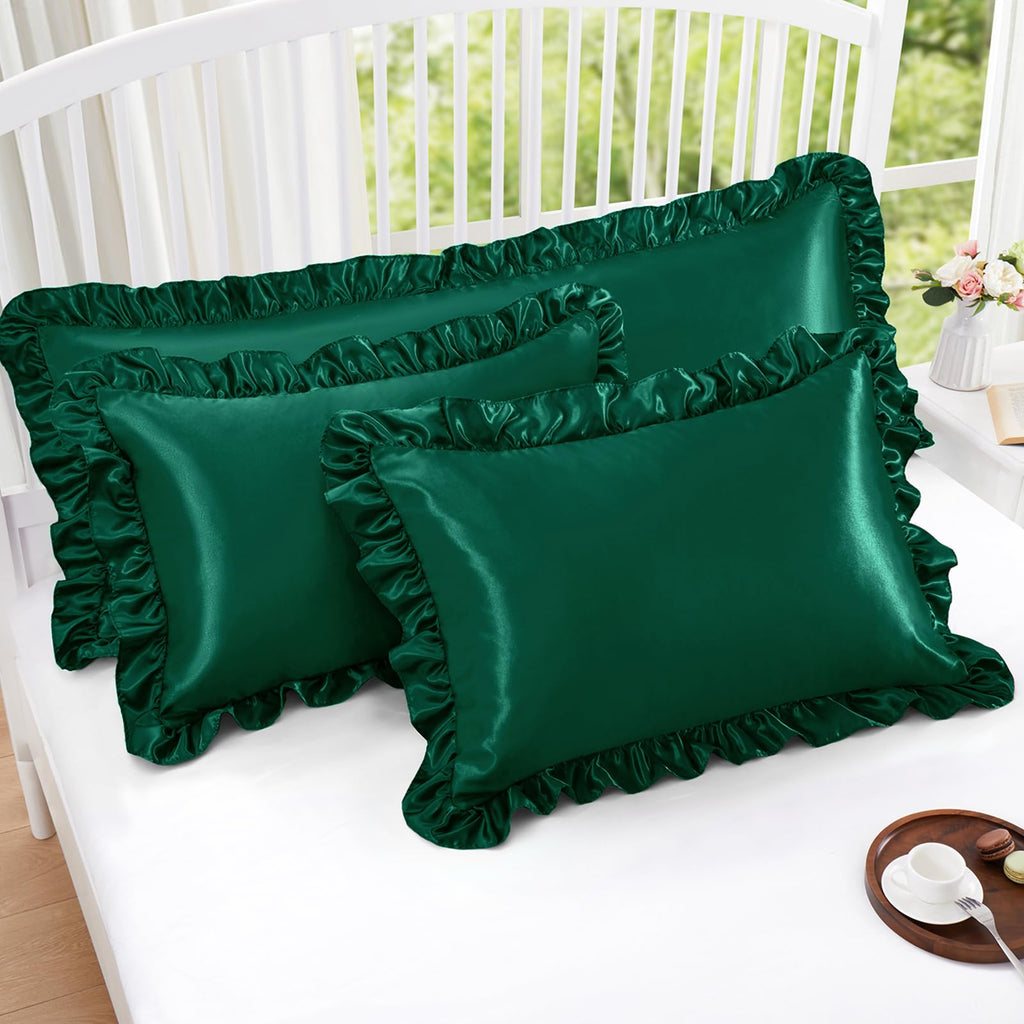 Homiest Ruffle Satin Pillowcase For Hair And Skin, Queen Satin Pillow Covers Silky Pillow Cases Set Of 2, Satin Ruffled Pillowca