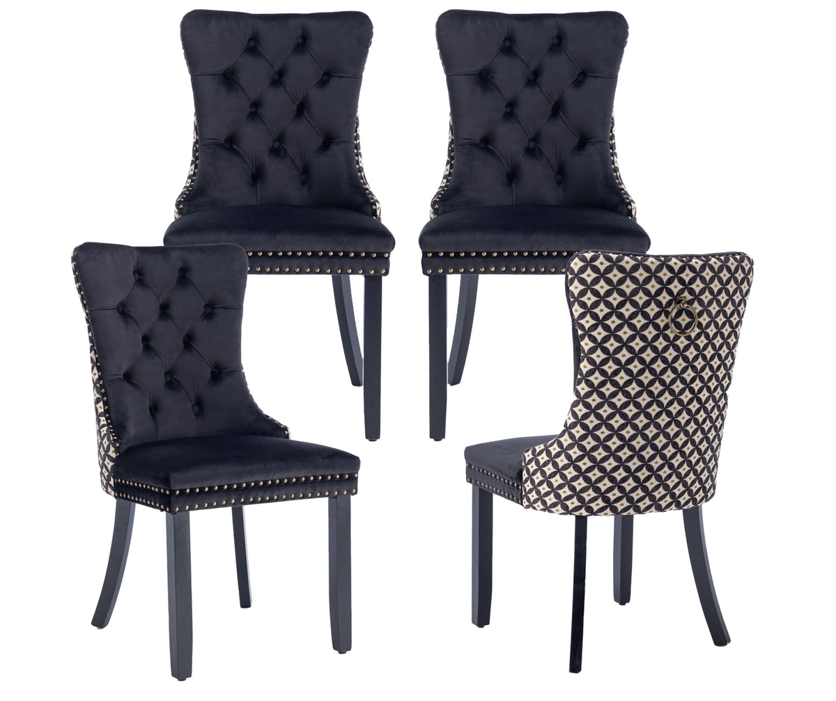 Lktart Tufted Dining Chairs Set Of 4, Velvet Dining Room Chair With Nailhead Ring Pull Trim, Upholstered Dining Chair With Solid