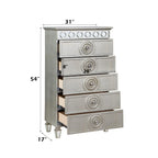 Acme Varian 5 Drawers Wooden Chest with Mirror Inlay in Silver