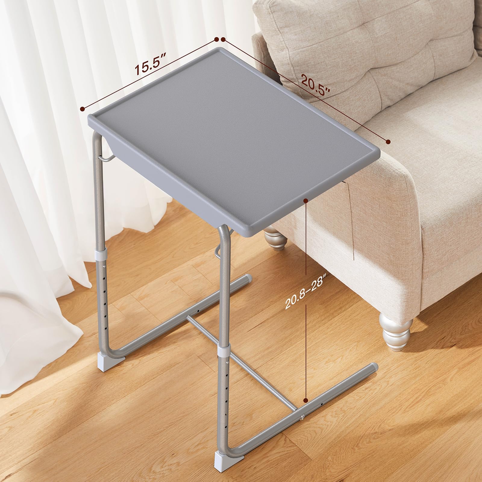 Adjustable Tv Tray Table - Tv Dinner Tray On Bed & Sofa, Comfortable Folding Table With 6 Height & 3 Tilt Angle Adjustments (Gray)