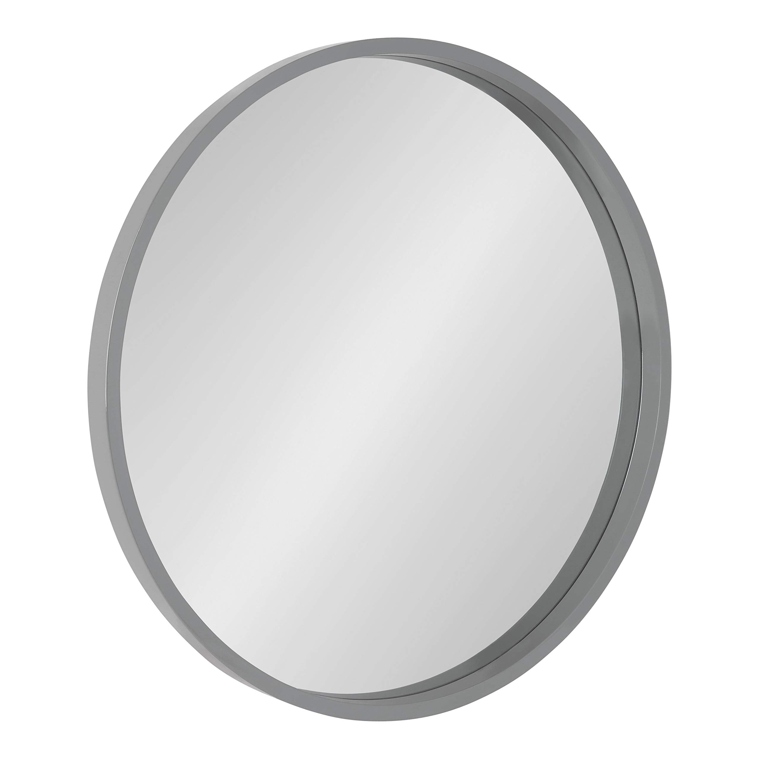 Kate and Laurel Travis Round Wood Wall Mirror, 25.6 Diameter, Gray, Modern Wall D  cor Accent