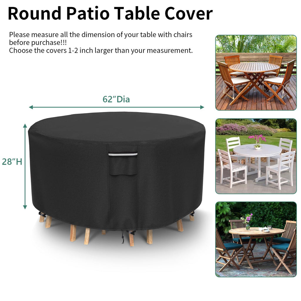 Round Patio Furniture Covers, Waterproof Outdoor Table Cover, Heavy Duty 500D Round Patio Table & Chairs Cover, Outdoor Covers F