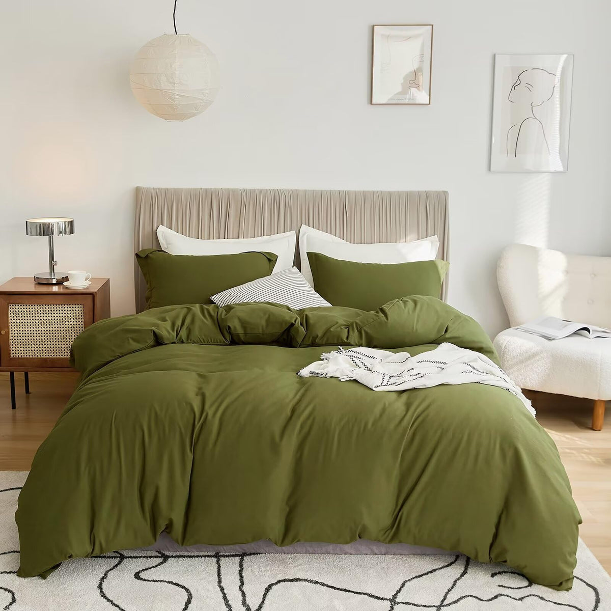 Vclife Modern Olive Green Duvet Cover Twin Size Comforter Cover Sets Soft Breathable Washed Microfiber Bedding Duvet Cover Sets