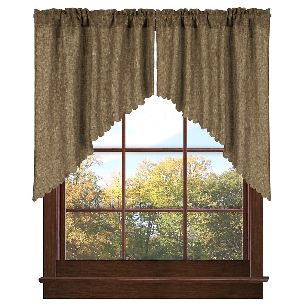 Valea Home Soft Burlap Look Swag Curtains Rustic Natural Tan Rod Pocket Kitchen Valance Curtain Panels for Small Window 36 inch 