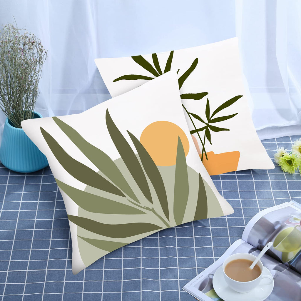 Comminy Abstract Boho Pillow Covers 18X18 Set Of 6,Rustic Sunset Leaves Throw Pillow Cover,Minimalist Modern Pillow Case For Cou