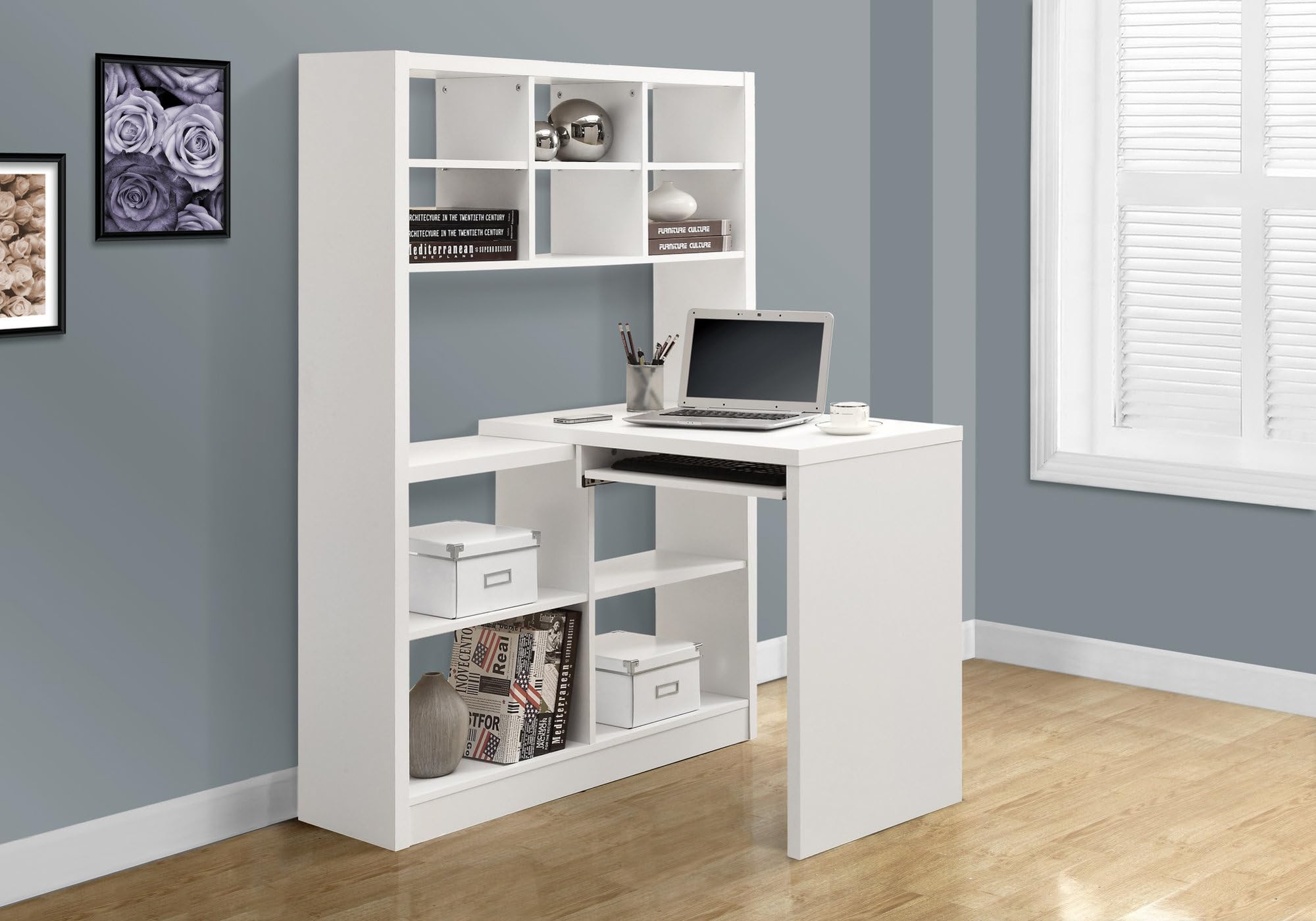 HomeRoots Office 38-inch x 35.5-inch x 60-inch White, Particle Board, Hollow-Core - Computer Desk