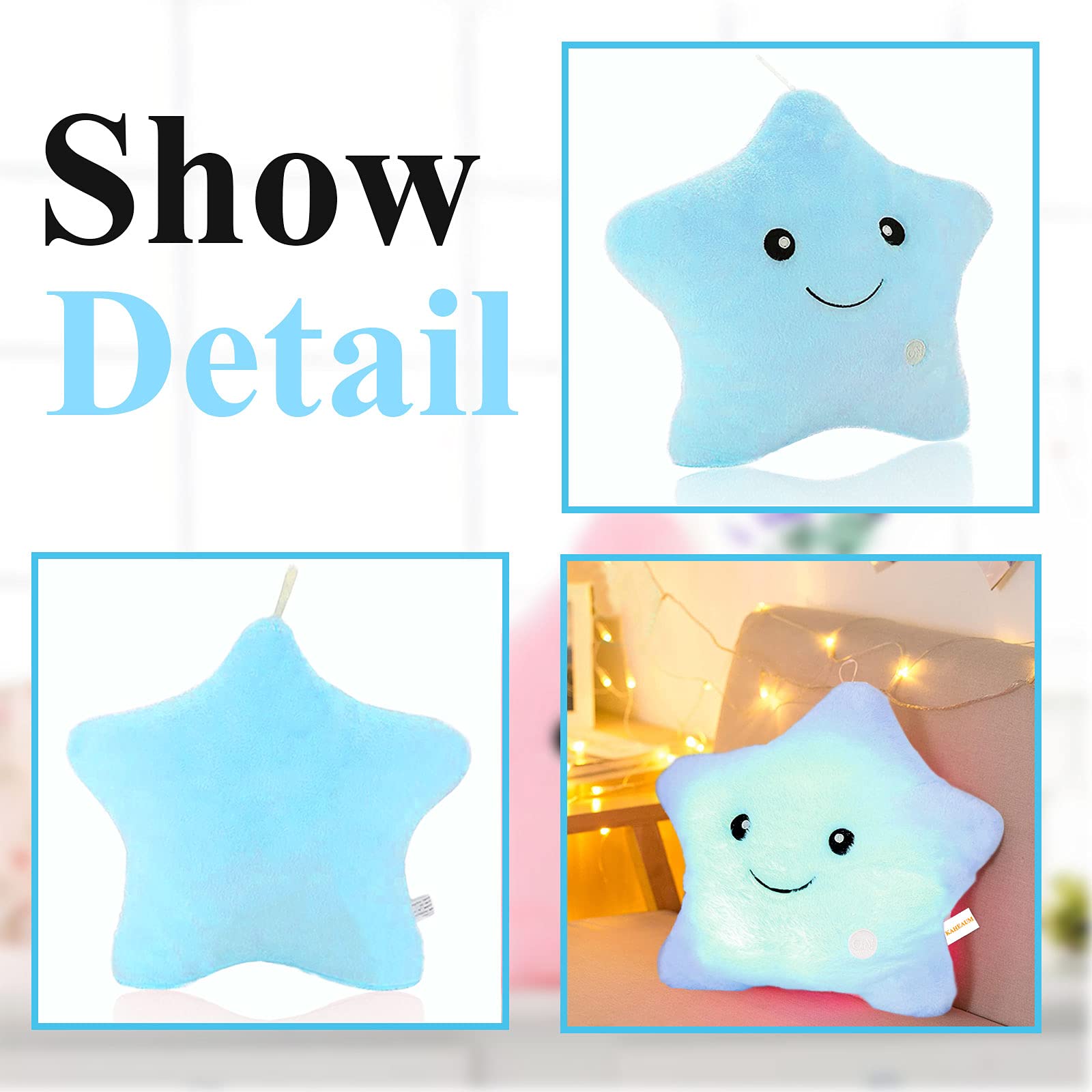 Kaheaum Creative Twinkle Star Glowing Led Night Light Up Plush Pillows Stuffed Toys Birthday Gifts For Kid Children Friends,Couc