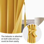 Jiuzhen Blackout Curtains For Bedroom - Thermal Insulated Room Darkening Rod Pocket Curtains For Living Room, Set Of 2 Panels With Tiebacks, 38 X 63 Inch Length, Mustard Yellow