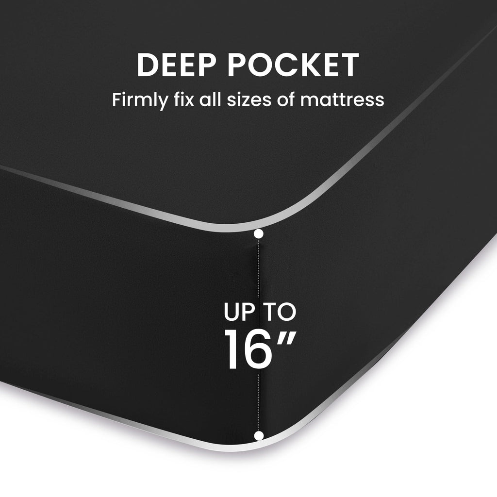 Sleep Zone Nanotex Super Soft Cooling Twin Bed Sheets Set For Kids 3 Piece - Easy Care Fitted Flat Sheet & Pillowcase Sets - Wrinkle Free, Fade Resistant, Deep Pocket 16' (Black, Twin)