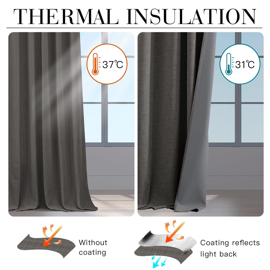 Ryb Home 100% Blackout Linen Textured Curtains 84 Inches Long, Thermal Insulating Privacy Energy Saving For Bedroom Living Room