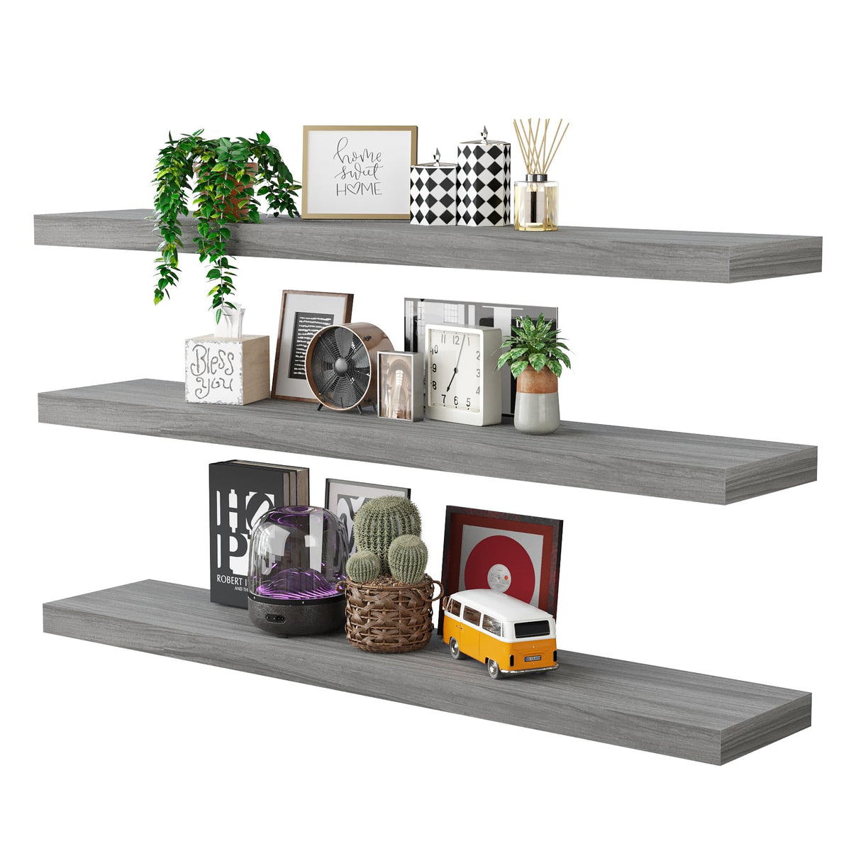 Bameos Floating Shelves,40 In W X 8In D Wall Mounted Wooden Shelves With Invisible Brackets Set Of 3, Hanging Wall Shelves Decoration For Bedroom, Bathroom, Living Room And Kitchen