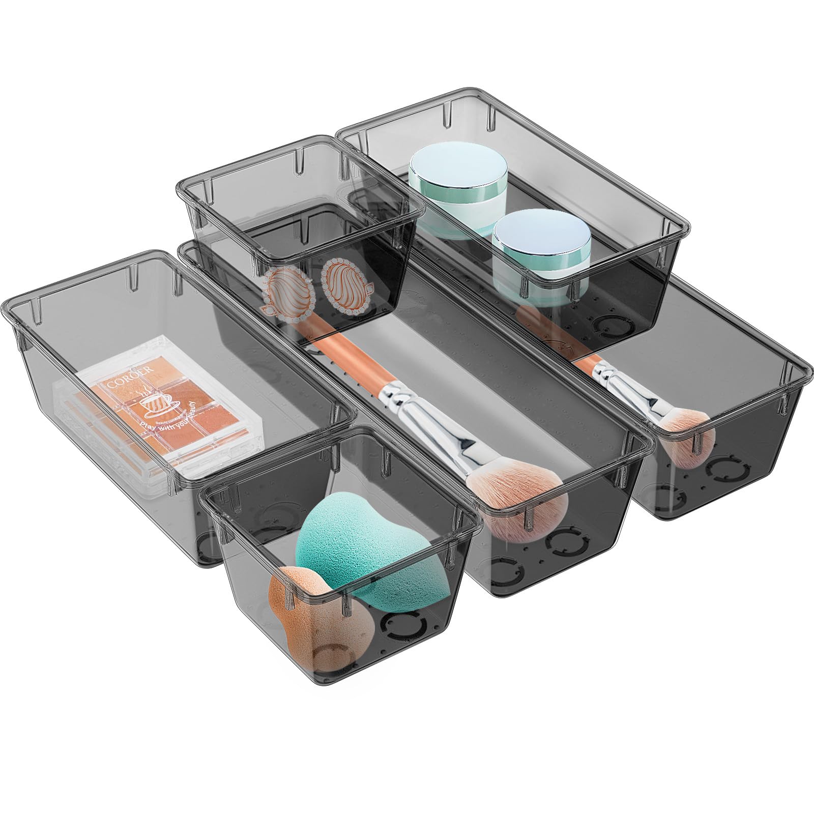Wowbox 6 Pack Clear Drawer Organizer Set, Acrylic Drawer Storage Trays, Storage Bins For Makeup, Cosmetics, Jewelries, Utensils,