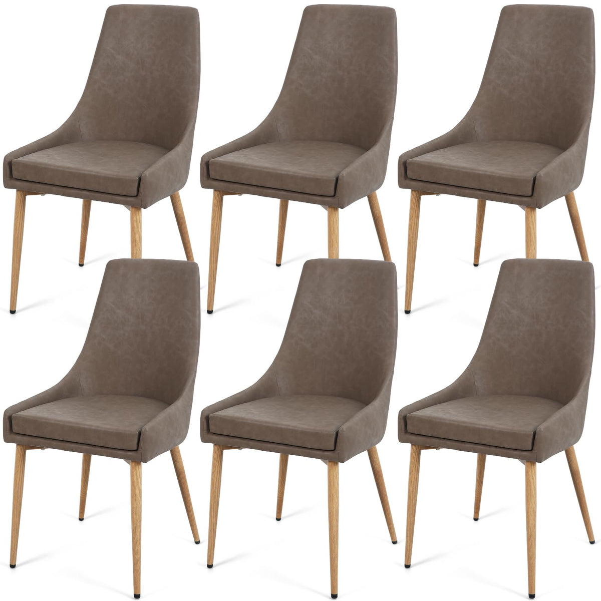 E&D Furniture Dining Room Chairs Set Of 6, Retro Faux Pu Leather Brown Comfy Sillas Para Comedor Upholstered Kitchen Chairs