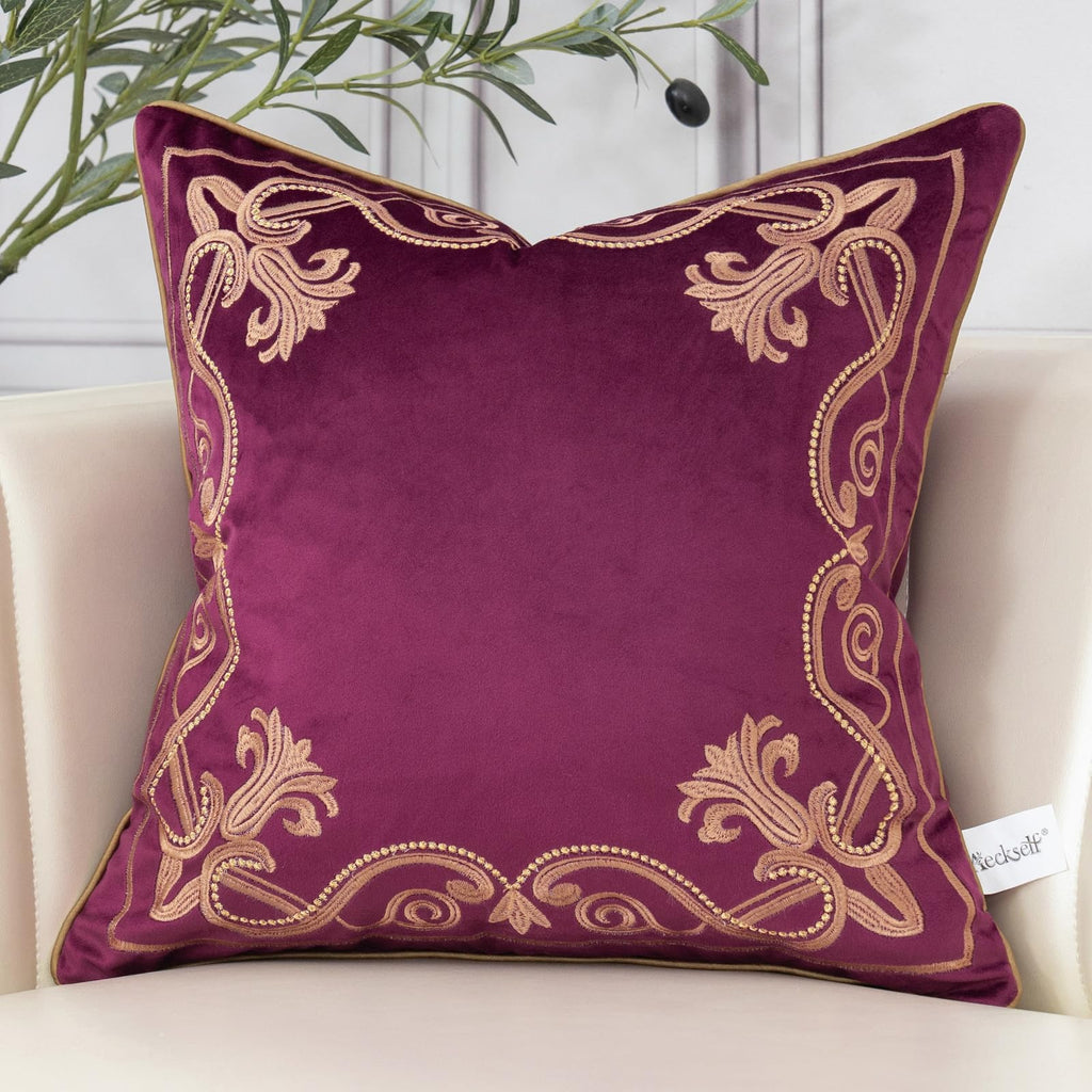 Aeckself Floral Pillow Cover 24X24 Inch, Large Luxury Velvet Embroidered Decorative Accent Throw Pillow Cover For Couch Bedroom
