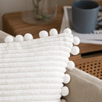 Anroduo Pack Of 2 White Christmas Boho Decorative Pillow Covers With Pom-Poms 12X20 Pillow Cover Corduroy Cushion Case Cute And