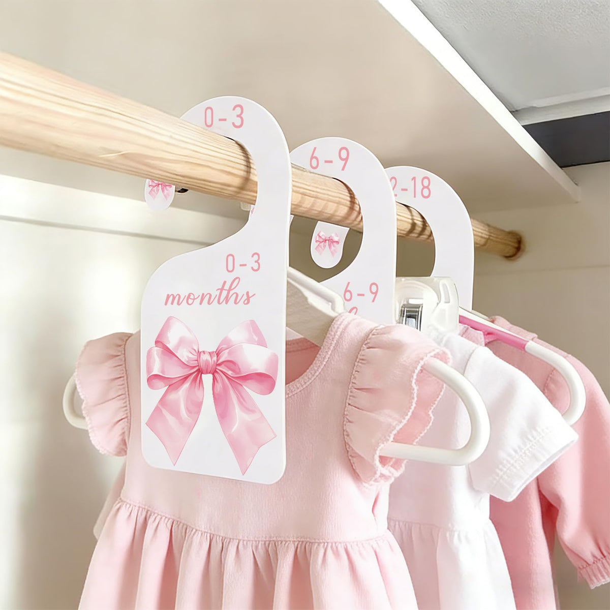 FYSUIMU 8Pcs Pink Bow Baby Closet Dividers Watercolor Bowknot Hanging Paper Closet Organizer Thicken Baby Wardrobe Organizer for