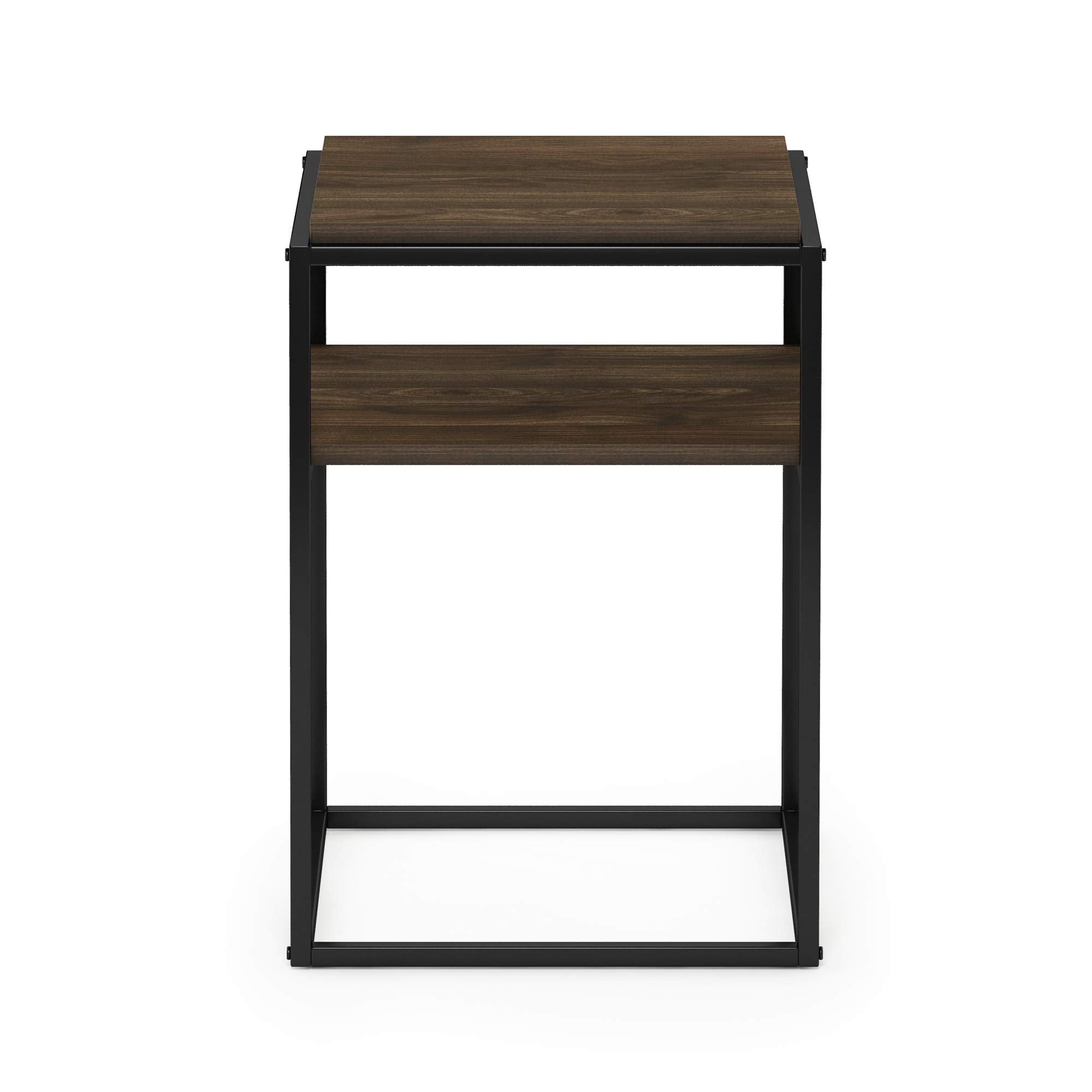 Furinno Simplistic End Side Night Stand/Bedside Table With Stainless Steel Tubes, Stackable Metal Frame, Columbia Walnut