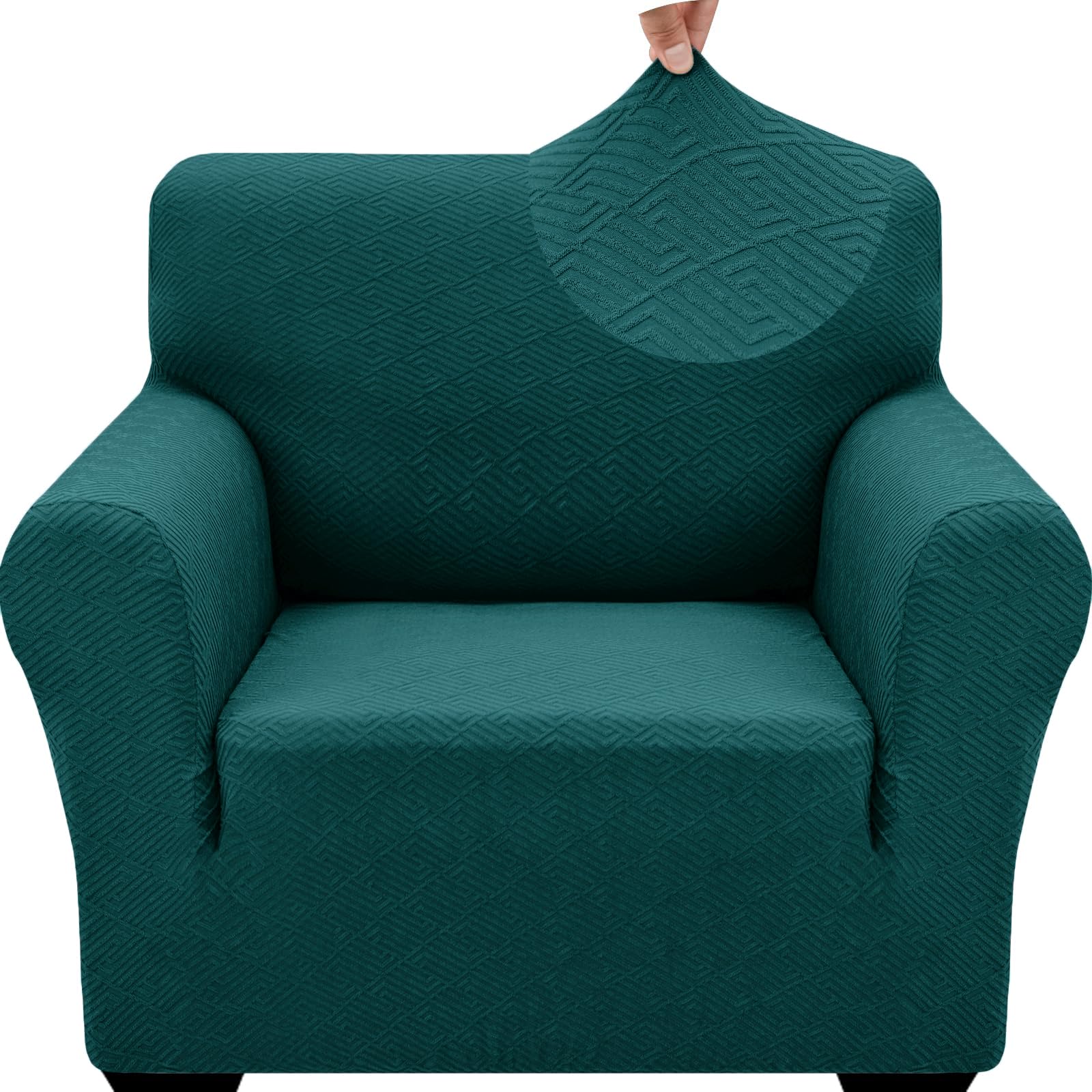 Znsayotx 1 Piece Jacquard Chair Slipcovers For Living Room High Stretch Chair Covers With Arms Anti Slip Pets Friendly Couch Sofa Armchair Cover Furniture Protector (Small, New Pattern Blackish Green)
