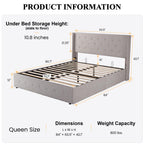 Sha Cerlin Queen Size Lift Up Storage Bed/Button Tufted Wingback Headboard/Hydraulic Storage/Upholstered Platform Bed Frame/No Box Spring Needed/Wood Slats Support/Light Beige