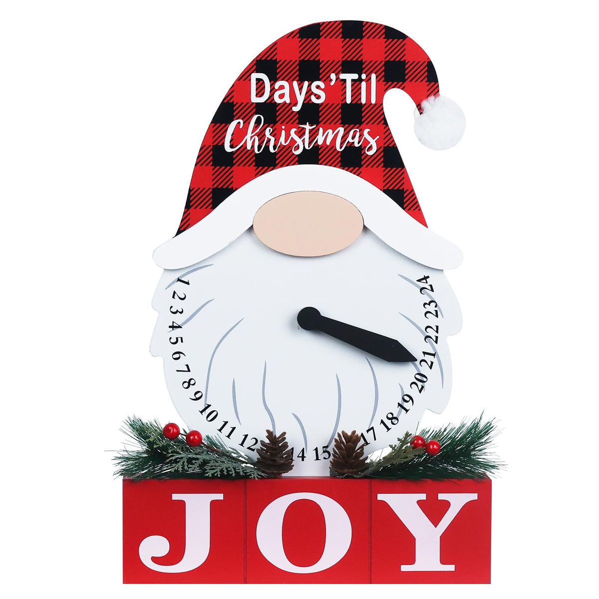 Christmas Countdown Decorations Indoor, DECSPAS Wood Gnome Block with Black Pointer Christmas Decor, 24 Days of Christmas Advent
