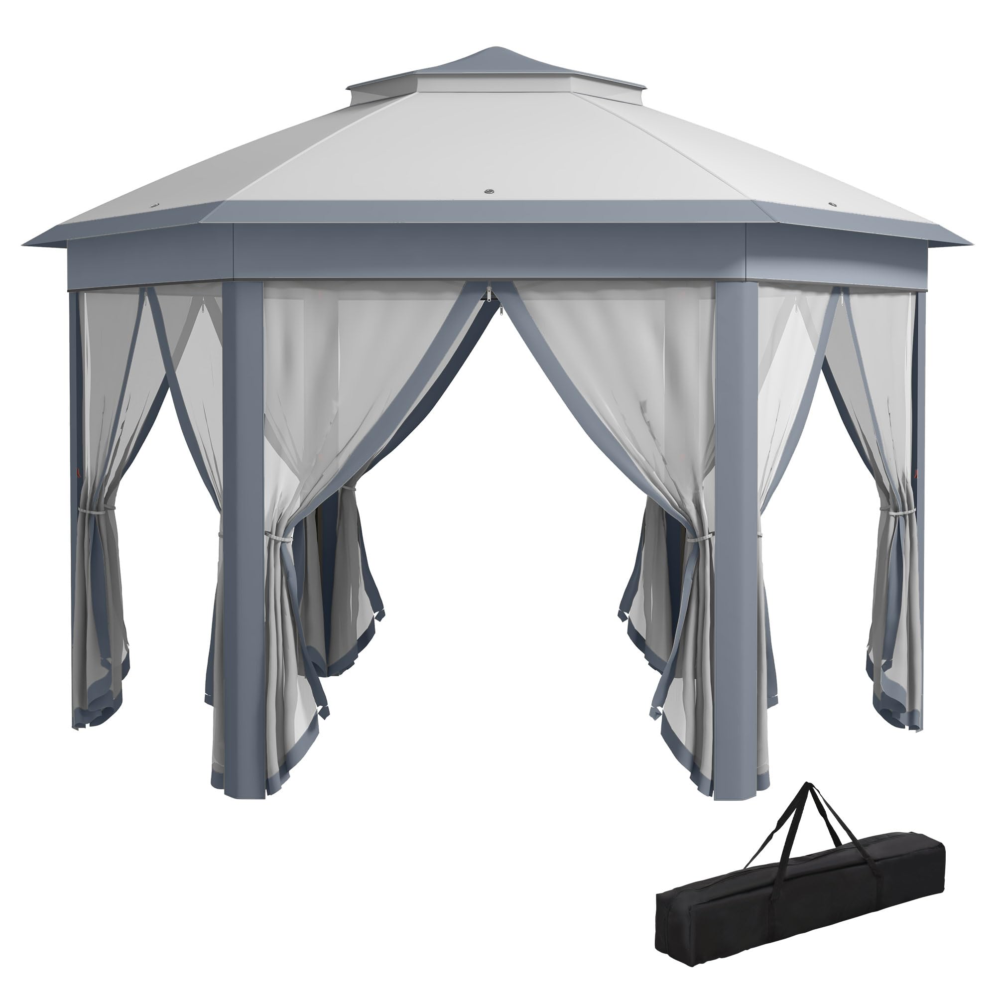 Outsunny 13' X 13' Pop Up Gazebo, Hexagonal Canopy Shelter With 6 Zippered Mesh Netting, Event Tent With Strong Steel Frame For