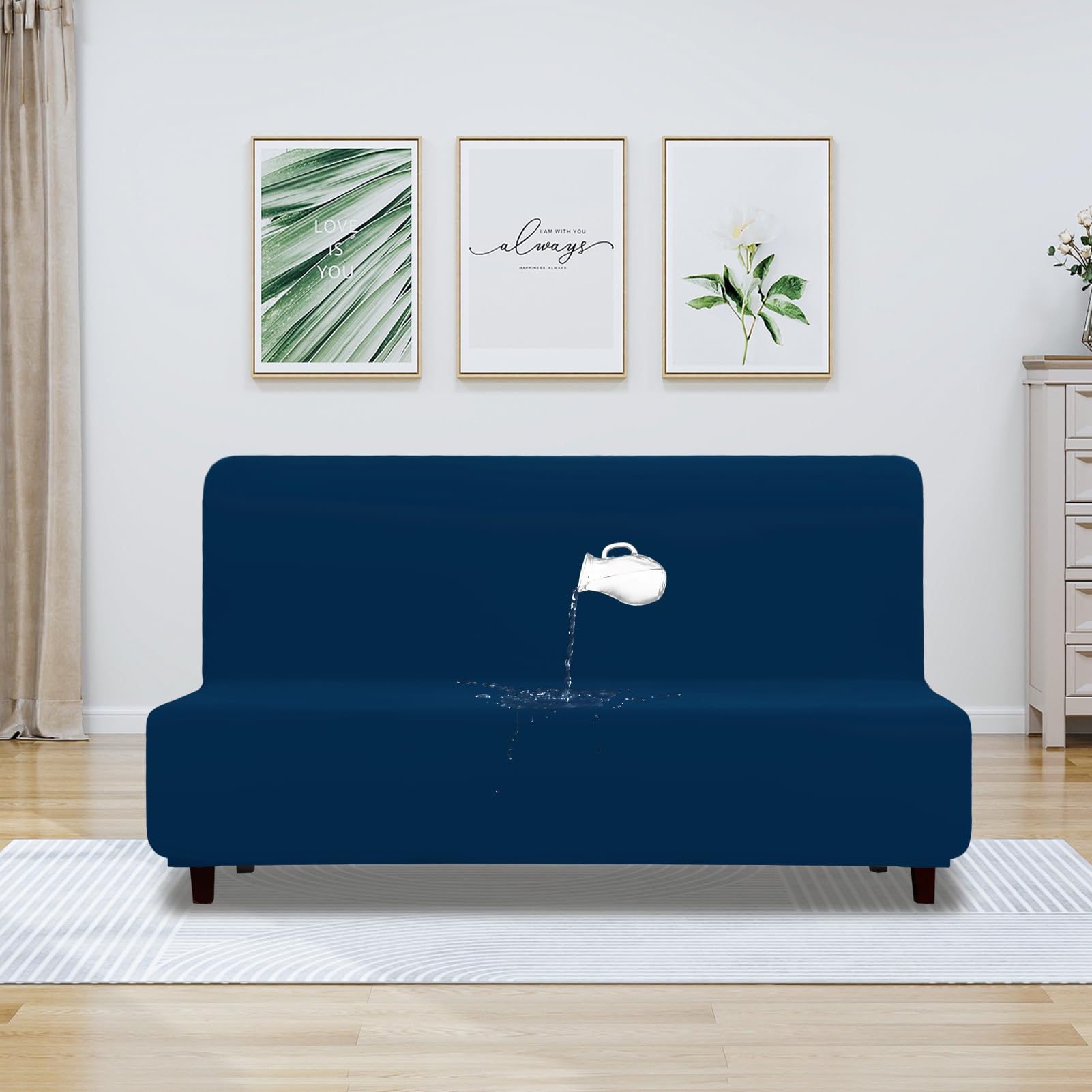 Purefit 100% Dual Waterproof Futon Cover, Waterproof Couch Cover For Futon - Stretch Non Slip Fleece Sofa Covers Washable, Leakproof Furniture Protector For Kids, Pets, Dog (Futon, Navy)