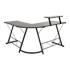 Flash Furniture Ginny Corner Desk - Black/Black Space Saving L-Shaped Gaming Desk with Monitor Shelf - 71.5" 2-Tier Computer Desk, Home Office Desk, Easy Assembly