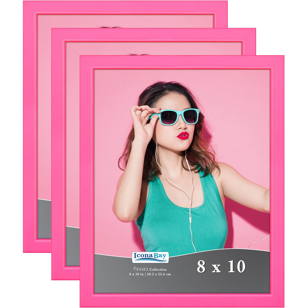 Icona Bay 8x10 Picture Frames (Pink, 3 Pack), Colored Solid Wood Scandinavian Style Frames for Photo, Pizzazz Collection