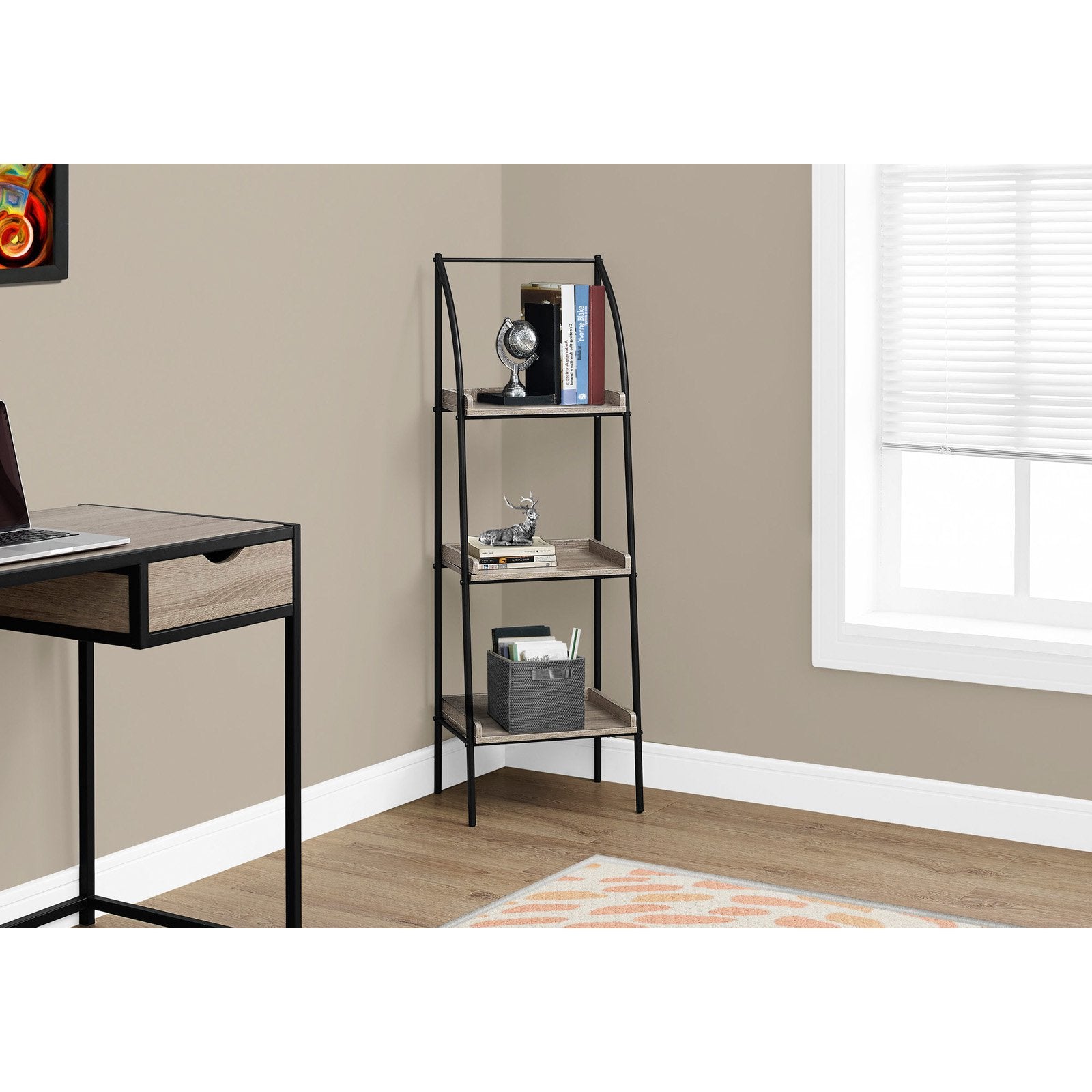 Monarch Specialties I Bookcase-48 H/Dark Taupe/Black Metal