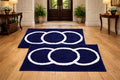 DAJ Traditional Blue Door Mat with White Circle Design, Set of 2, Shaggy Entrance Rug for Home