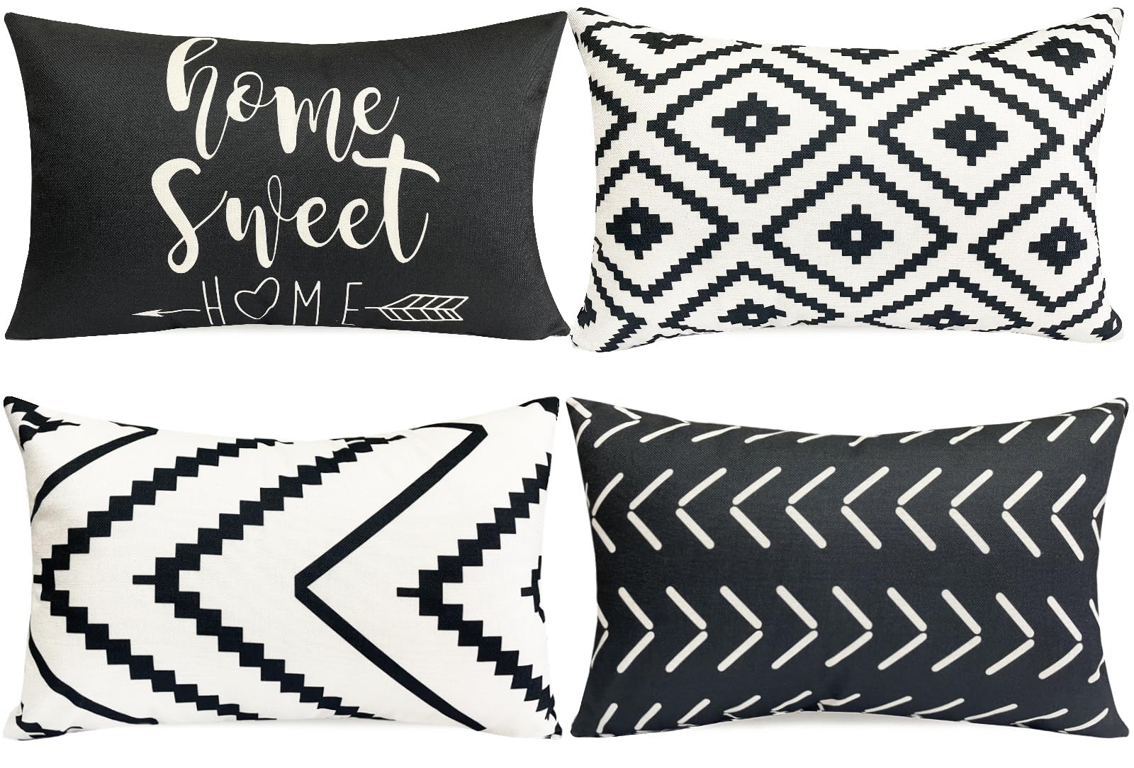 Decorative Throw Pillow Covers 12X20 Inch Black White Pillow Covers For Couch Sofa Living Room Bedroom Farmhouse Outdoor Throw P