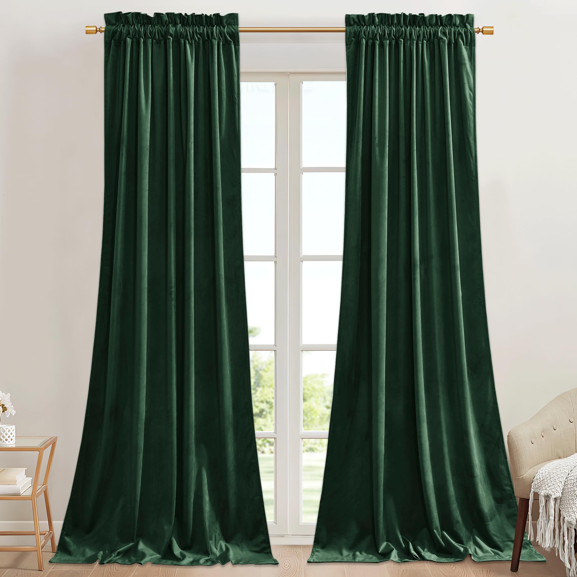 Stangh Dark Green Curtains 96 Inches For Living Room, Soft Smooth Velvet Blackout Noise Reducing Window Panels Christmas Home De