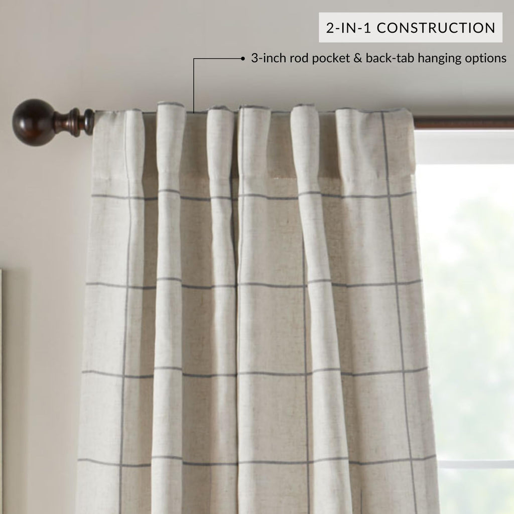 Elrene Home Fashions Brighton Windowpane Plaid Blackout Window Curtain, Living Room And Bedroom Drape With Rod Pocket Tabs, 52''